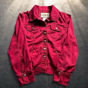 A.M.X. Pink Magenta Denim Style Trucker Jacket Retro Y2K Size Large
